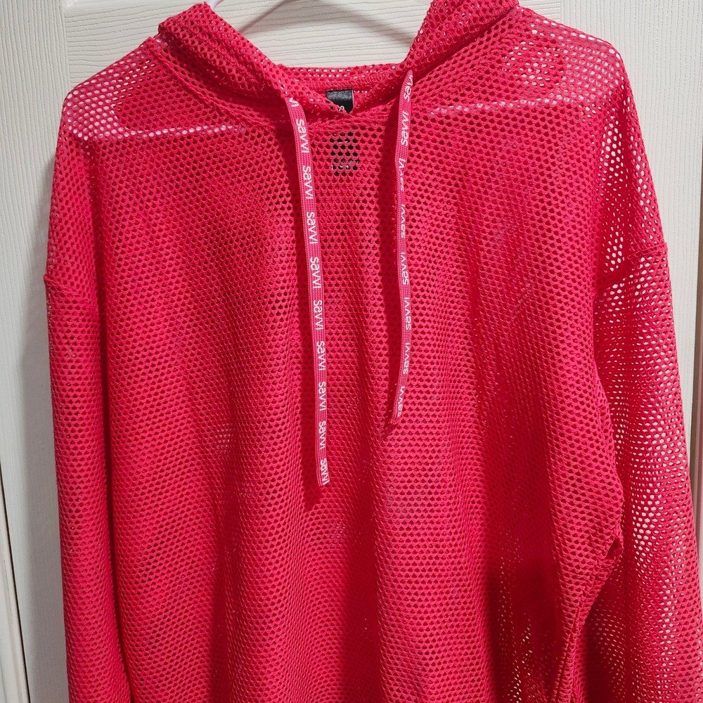 Savvi Pink Mesh Honeycomb Hoodie Womens XL Long Sleeve Active Layering Pullover - Picture 4 of 9